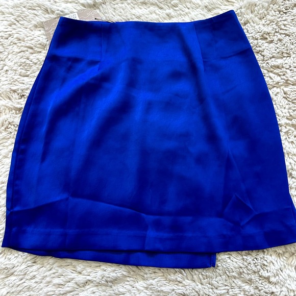 *NWT* Meshki Cobalt Blue Asymmetrical Mini Satin Wrap Skirt Size S - Picture 8 of 8